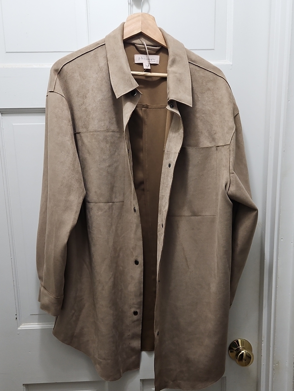 Philosophy Taupe Suede-Look Shirt Jacket XL Oversized Tall Woman Friendly!